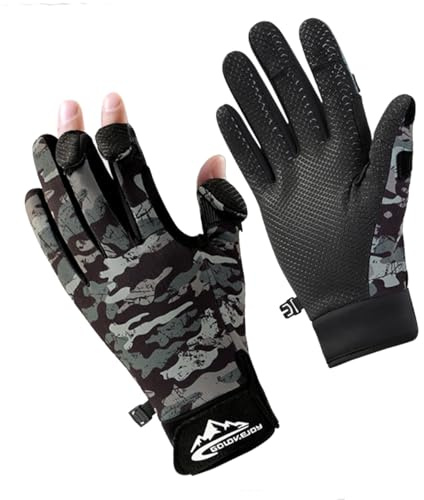 SUJAYU Angelhandschuhe für Herren und Damen, Eisangeln, Jagdhandschuhe für Herren, kaltes Wetter, Kajak-Handschuhe, Fliegenfischausrüstung, kaltes Wetter, Jagdausrüstung (Camouflage-Grau, Größe XL)
