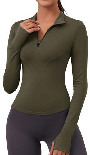 Rapbin Women's Gym Tops Long Sleeve Sports T-Shirt Workout Running Hiking Top for Ladies 1/4 Zip Sweatshirt with Thumb Holes Lightweight Quick Dry Slim Fit Tee Shirts