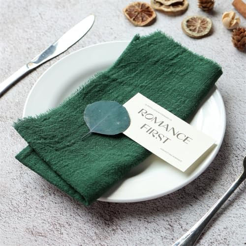 SYSUII Stoffservietten 12 Stück 32x32cm weich Tischservietten Rustikale Baumwolle Servietten mit Fransen Servietten Tuch für Hotel,Restaurant,Weihnachten,Party Hochzeit Dekoration -dunkelgrün