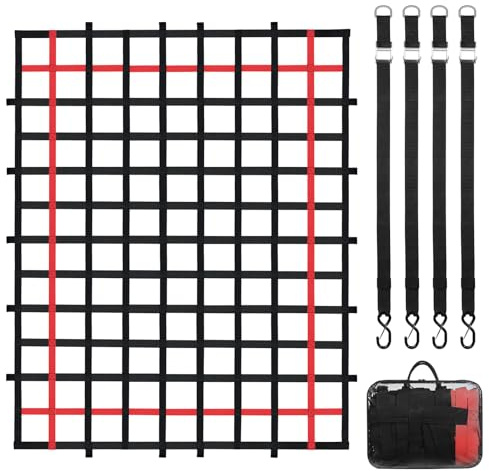 VEVOR Filet de Chargement, 244x183 cm, Filet à Bagages Robuste pour Camion, 4 Sangles réglables avec Boucles et Crochets en S, résistant à l'usure et aux intempéries, pour Pick-up, Jeep, SUV, Bateau