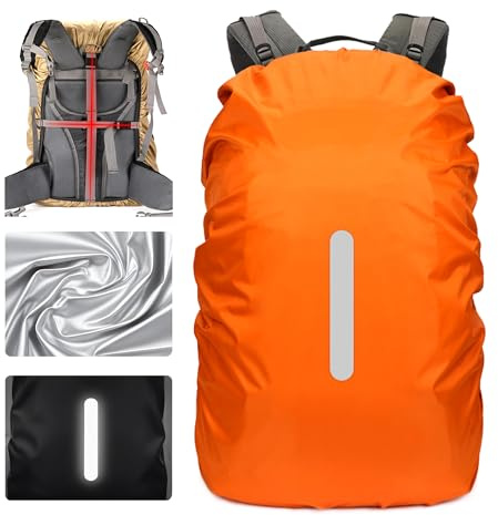 Lammcou Waterproof Backpack Rain Cover, Ultra-Strong Multilayer Structure, Antislip Cross Buckle Strap, Ultralight Compact Portable Rucksack Covers for Hiking, Camping, Traveling (Orange, S: 15-25L)