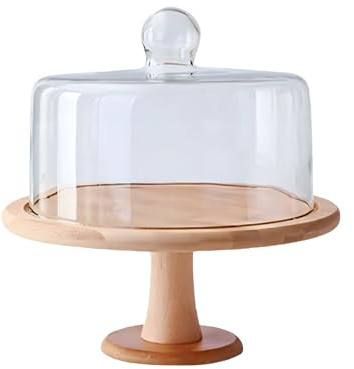 Cake Stand with Right Angle Top Cove 12in Cake Plate with Clear Glass Cover | Cake Stand Display Stand for Birthday, Wedding, Party, Café (Footed)