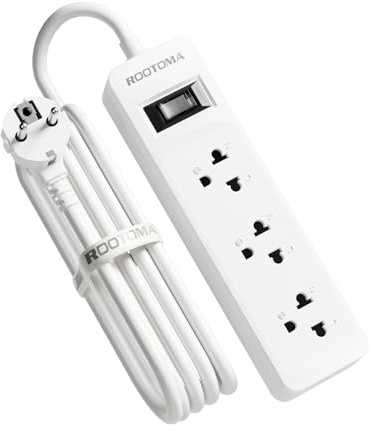 US to EU Adapter, 3-Fach für amerikanische elektronische Geräte, Weiß | Überlastschutz, 1,5 Meter Kabel, Ein/Aus-Schalter, Kindersicherungen,16A/3680W