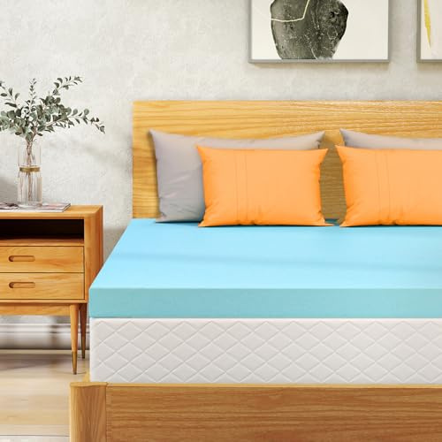 VALUXE Queen Mattress Topper 4 Inch Cooling Gel Memory Foam, CertiPUR-US Certified Topper & Pad for Back Pain Relief, Soft Breathable Bedding with Pressure Relief (Blue)