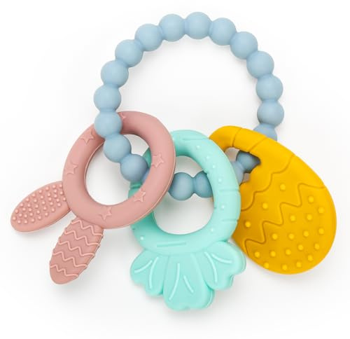 CLDY Silikon-Osterei/Karotte/Hasen-Kombinationm, Baby-Beißring, Zahnungshandschuh für Babys, Babyspielzeug ab 3 Monaten, Silikon-Beißring für Kleinkinder, Ostergeschenke für kleine Jungen und Mädchen
