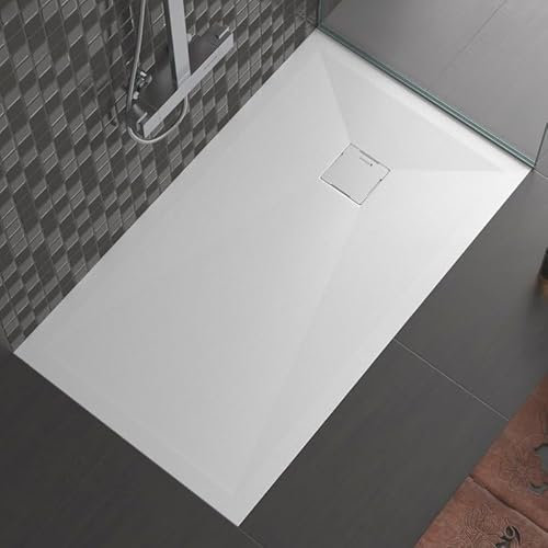 Piatto Doccia Bianco Serie Stone Plus 120x80 cm con Piletta Monocolore Liscia in Marmoresina.