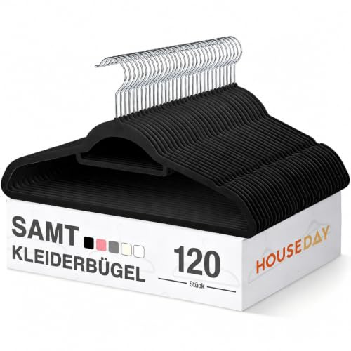 HOUSE DAY Kleiderbügel Samt, 120er Set, Premium Bügel, Schwarz