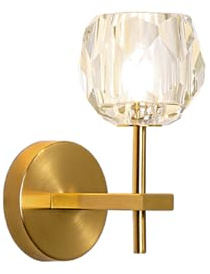 NICRX Modern Gold Crystal Wall Light with G9 Socket – 22cm Short Sconce with Bud-Shaped Glass Shade,Elegant Wall Lamp for Bedroom Bedside, Bathroom Mirror, Hallway Use (22cm)