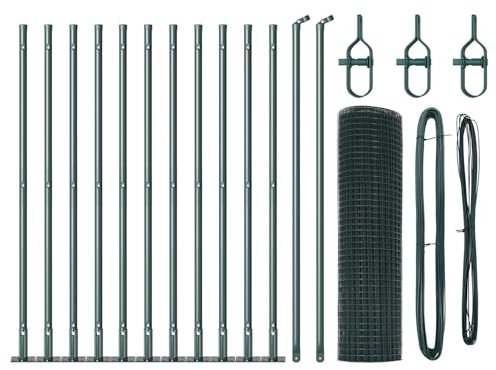 vidaXL Fence with Posts Green 0.5 x 25 m Steel, Garden and Terrace Fence, Outdoor Safety Barrier, Durable Property Boundary Enclosure, Weather Resistant and UV Protected
