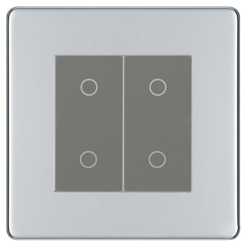 BG Nexus Screwless Polished Chrome Double Master Touch Dimmer Switch - Grey Insert