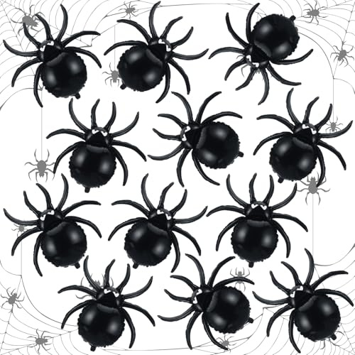 12 Pcs Halloween Black Spider Balloons, 33 Inch Large Halloween Spiders Foil Balloons Decoration for Day of Death Spooky Birthday Baby Shower Party Supplies Photo Backgrounds Props