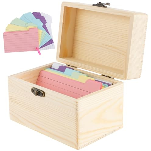 Index Card Holder 3x5 , Wooden Business Card Organizer, Large Capacity Recipe Storage Box with 150 Cards for Desk Home , Divider Recipe Cards Set