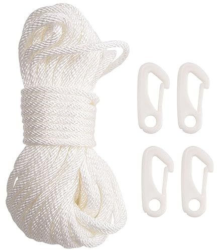 Jrudjsnhhty 50 Feet x 1/4inch Flag Pole Halyard Rope with 4 Pieces Flag Pole Hook Clips,Outdoor Flagpole Accessories Compatible