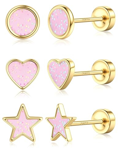 Dochais 3 Paar S925 Ohrstecker Ohrringe Für Mädchen Damen 16K Gold Hypoallergene Ohrringe Gold Wasserfest Geschenke Mädchen Knorpel Tragus Ohrstecker Ohr Piercing