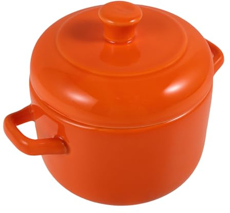 Marmite à Soupe en Céramique Orange 600ml avec Couvercle