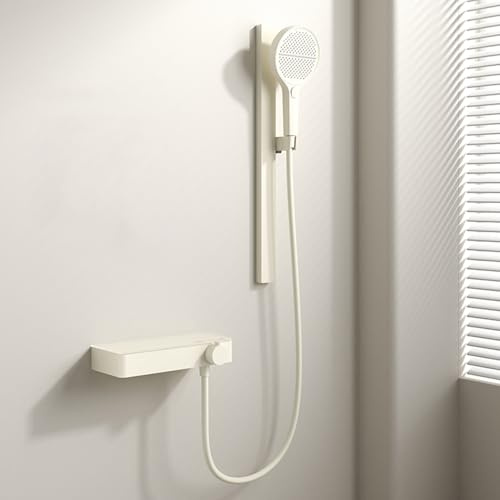 BiaoTeng Grifo Bañera y Ducha con Cascada 4 Modos agua Fría y Caliente Conjunto de Ducha con Grifo Bañera Leche Blanca