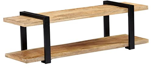 YITHOPI Industrielles TV-Regal aus Massiv-Mangoholz mit Eisenbeinen als Couchtisch Sideboard Lowboard für Wohnzimmer Entertainment-Bereich