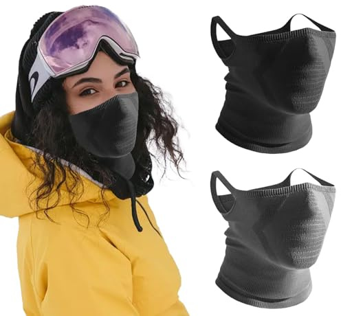 aiyraa 2PCS Black& Gray Face Mask, Ski Mask Airsoft, Motorbike Balaclava, Neck Gaiter, Snood Neck Warmer for Men Women, Windproof Half Face Mask & Breathable