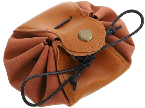 Ipetboom Vintage Münzbeutel aus Kunstleder mit Kordelzug Kleiner Würfelbeutel für Schmuck und Kleinteile Tragbarer Geldbeutel für Damen Unterwegs