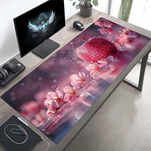 Gaming Mauspad 160 x 80cm Gaming Mousepad XXL Obst Rosa Mauspad Schreibtischauflage, Genähte Kanten Mausmat, rutschfeste Gummibasis, Schreibtisch Schutz für Home Büro, Geschenke PjY3930 7-R