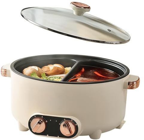 Kensbro 5.5L Hotpot Elektrisch Pot, 3-Level Temperature Adjustment | 1600W Tragbare Multifunktionale Antihaft-Bratpfanne mit Schnellheizung & Doppeltes Drehknopf für Wohnheim Camping Haus