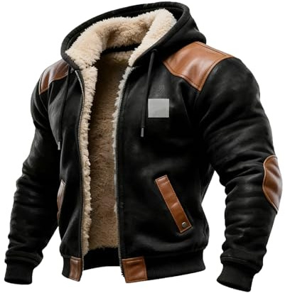JVHYANFUL Bomberjacke Herren ， Jacke Winter Vintage Lederjacke Gefüttert Wintermantel Wildlederjacke Trucker Übergroßer Trenchcoat Freizeitjacke Warm Arbeitsjacke Ledermantel Leder Jacken
