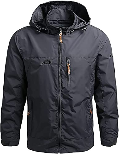jacket Men Rain Suit Waterproof Motorcycle Cycling Hooded Windproof Rainwear Male Transition Jacket Hiking(Gray,XX-Large)