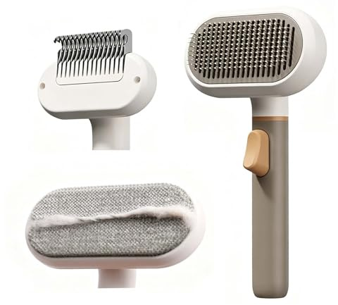 Cepillo Desenredante Gato Multifuncional 3 en 1, Cepillo Subpelo Gato para Desenredar Profundamente Capa Interna, Cepillo Autolimpiante Gatos Cerdas de Masaje Suave, Quitapelos Mascotas para Gatos