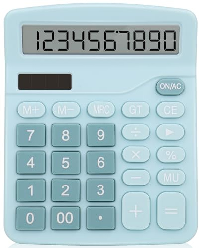 12-stelliger Dual-Power-Tischrechner, solarbetrieben, batteriebetrieben, mit großem LCD-Display und großen Tasten, für Büro, Zuhause, Schule, Blau