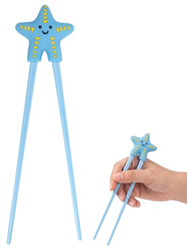 Training Chopsticks , Rebound Beginner Chopsticks, Reusable Non-Slip Heat-Resistant Learning Chopstick for Noodles Ramen Eating Tools (Starfish Blue)