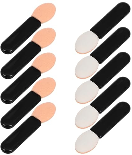MALUGOGO 10 mini brochas de sombra de ojos de diseño portátil, aplicación de precisión, acrílico y material Pmma, esponja, aplicador de maquillaje para mujeres