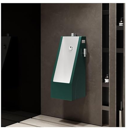 Urinario de Pared de Cerámica con Sensor Automático y Pistola Retráctil, Sistema de Control de Agua de 3 Modos, para Comercio y Hogar(Green)