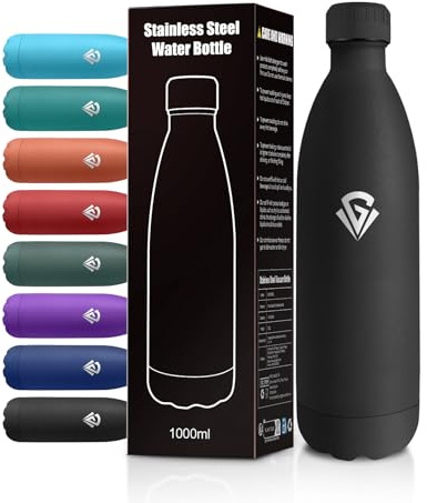 Gourde Isotherme 1L, Gourde Inox Réutilisable, Bouteille Double Paroi, sans BPA, Étanche, avec les Boissons Gazeuses, Bouteille D'eau pour Yoga, Sport, Camping, Outdoor