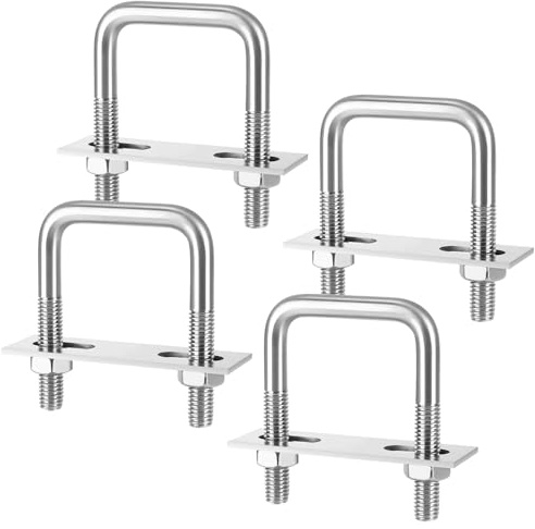 U Bolts with Plates M8 40 x 65mm, 4 Pieces U Clamp Bolt with Threads, Stainless Steel U Clamp with Frame Plate and Washers for Towing Cars Ships Repair Pipe Fastening