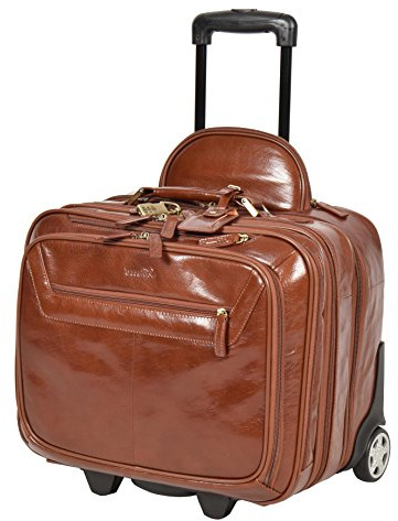 Echtes Leder Pilotenkoffer auf Räder Flug Arbeit Laptop Trolley Kabine Tasche HLG891 Kastanie