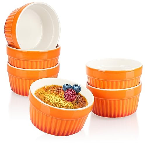 com-four® 6x Ragout Fin Schale - Ofenfeste Förmchen in orange - Creme Brulee Schälchen - Dessertschale mit je 185 ml