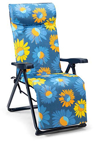 SOLENNY Tumbona Plegable de Jardín Regulable Acolchada 86x62x114 cm 6 Posiciones con Cabezal Anatómico Tejido lavable y Pies Estabilizadores para Mayor Seguridad