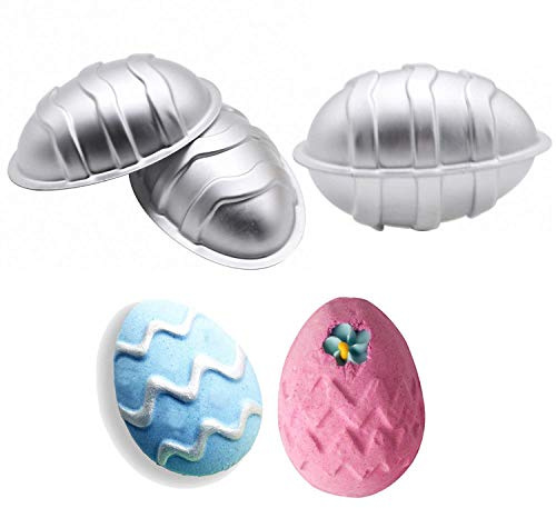 MoldFun 3D Easter Egg Aluminum Bath Bomb Soap Mold for DIY Homemade Bath Fizzies Also As Chocolate Mousse Cake Cupcake Mold (Set of 2, 4 Pieces)