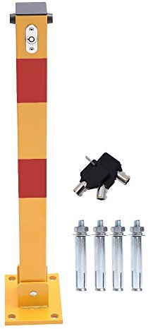 KATSU Car Parking Space Lock Bollard, High Visibility Yellow and Red Lockable Fold Down Car Parking Barrier Post, Private Car Park Driveway Guard Saver Blocker, Upper Lock, 60cm Height 161872