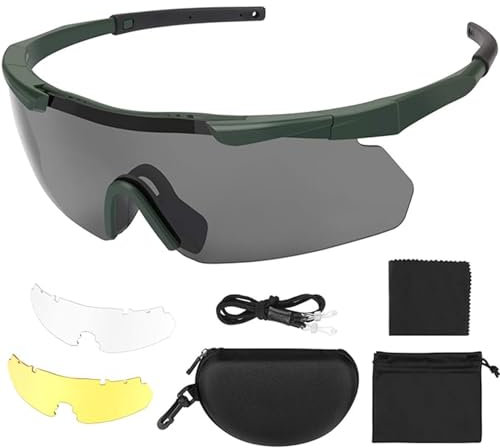 Feyachi Schutzbrille mit 3 Austauschbaren Beschlagfrei & Kratzfest Gläsern, Schießbrille für Sportschützen und rutschfesten Bügeln, UV-400-Schutz