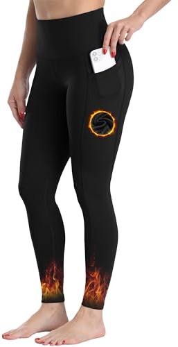 CHRLEISURE Fleece Lined Leggings Women with Pockets - Winter Warm Thermal Thick Tights High Waisted Yoga Pants(Black, M)
