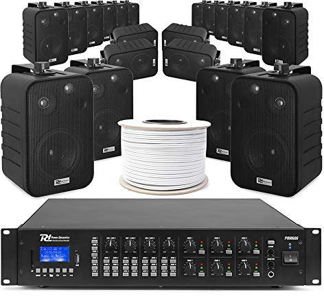 Power Dynamics 6-Zone Background Music System with 20x BV40V Wall Speakers 4 Black & PRM606 Matrix Amplifier, 100V PA Audio Installation Complete Kit for Restaurants, Cafes & Shops