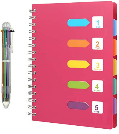 Kesote Notizbuch Register A5 Ringbuch Liniert Tagebuch Notizblock Spiralblock mit Stift in 6 Farbe (240 Seiten, Rosa)