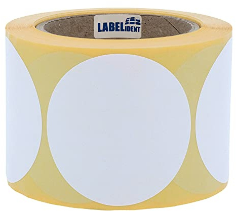Runde Etiketten weiß - Ø 75 mm - Markierungspunkte selbstklebend - 500 Klebepunkte auf 1 Rolle/n, 76 mm Kern