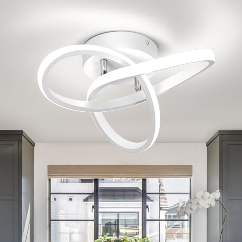 Modern Ceiling Lights LED, White Creative Nordic 22W 25cm Cool White 6000K | White Small Hallway Lamp Curved Ceiling Light fixtures LED for Hallway, Aisle, Entrance, Bedroom, Kitchen, Living Room - 25cm