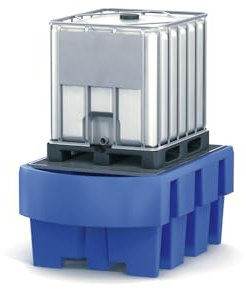 Denios Auffangwanne aus Polyethylen | verzinkter Gitterrost | blau-schwarz | BxHxT 1280 x 860 x 1910 mm | Volumen 1000 Liter | 1 Fass | Arbeitssicherheit Notfall-Umweltschutz-Produkte