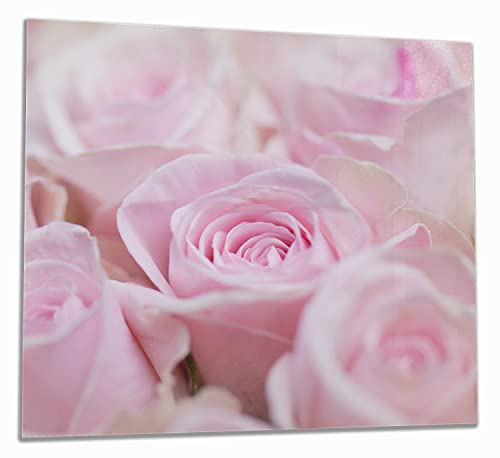 Wallario Herdabdeckplatte/Spritzschutz aus Glas, 1-teilig, 60x52cm, für Ceran- und Induktionsherde, Rosafarbene Rosenblüten im Strauß