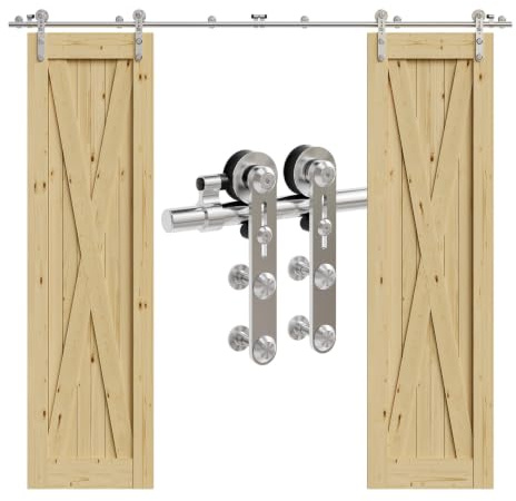 Schiebetürbeschlag Edelstahl Doppeltür 244cm Schiebetüren Schiebetürsystem Komplettset Laufschiene Rollen Set für 2 Holztür 61cm Breit, I Form
