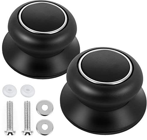 Prasacco 2 Stück Topfdeckelgriff, Universal Topfdeckelknöpfe Hitzebeständige Topfdeckel Haltegriffe Deckel Ersatzknöpfe Griffe mit Schrauben für Langsamkocher, Pfannen, Bratpfannen (Schwarz)