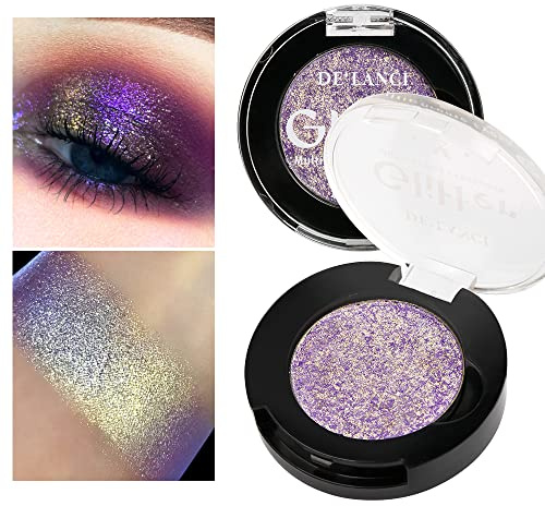 Afflano Violett-Gold Duo Chrom-Lidschatten mit holografischem Glitzer und Farbwechsel, Chamäleon-Luminizer und Highlighter